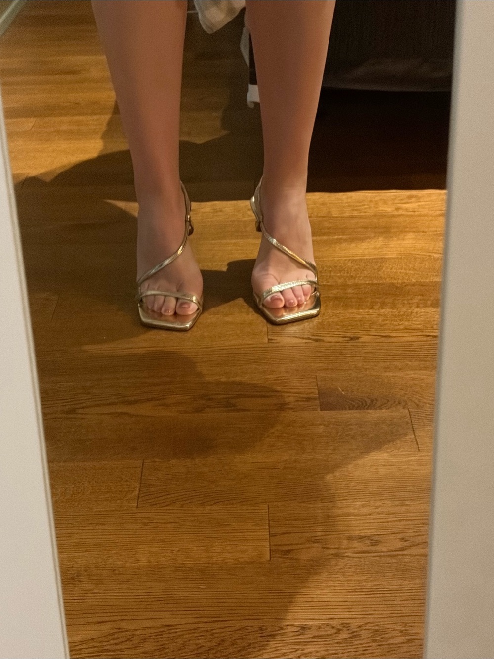 Meshki Metallic Gold Strappy Square-Toe Heels